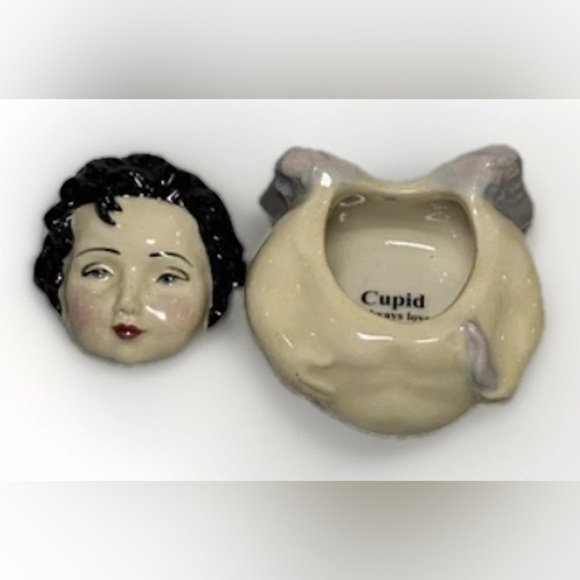Vintage Kevin Francis Face Pot 2001 Signed Cupid Black Hair Valentines 2.5" - Picture 4 of 7